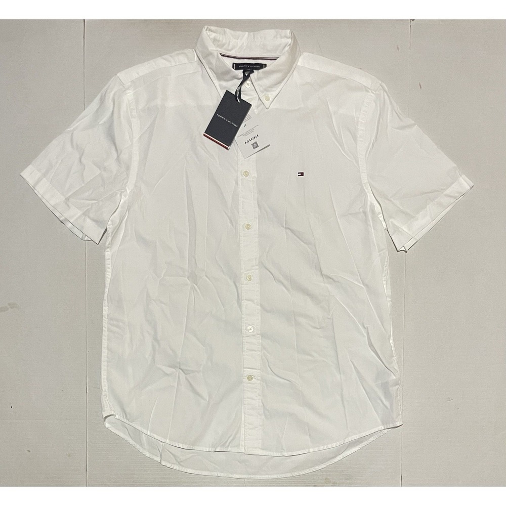 NWT Tommy Hilfiger White Button Down Shirt Mens XL Short Sleeve Cotton